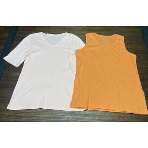 Chico’s Women’s Cotton Shirt Lot Size 2 Large Elbow Sleeve And Sleeveless